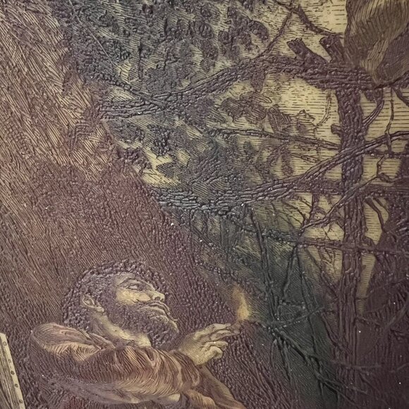 Vintage Embossed Art Etched On Acrylic  Print In Wood Frame - Picture 3 of 4